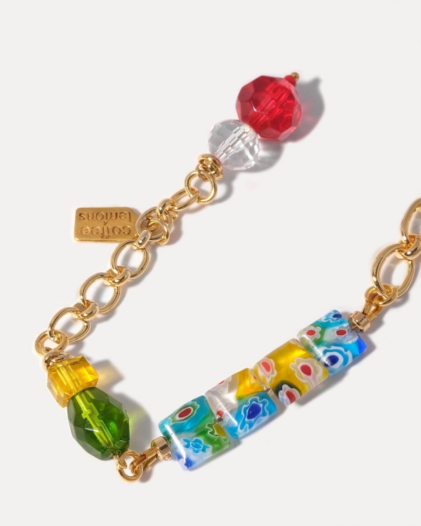 Разноцветный браслет из муранского стекла, чешского стекла, горного хрусталя и ювелирного сплава, покрытого 18К золотом  by coffexlemons