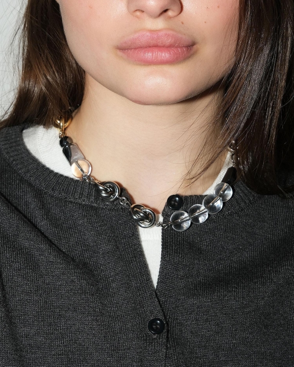 Серебряное колье собранное вручную с натуральным камнем чёрный агат BLACK AGATE от COFFEE x LEMONS 