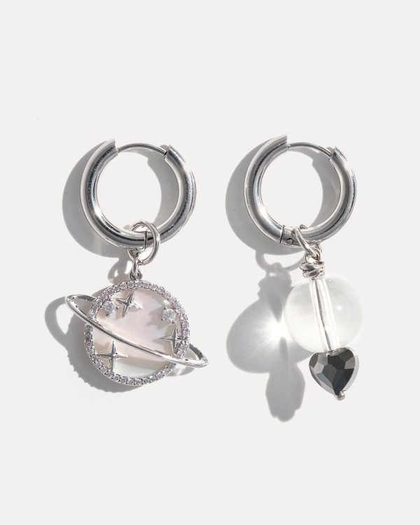 Серьги в космической тематике с кристалами Swarovski SATURN SILVER 