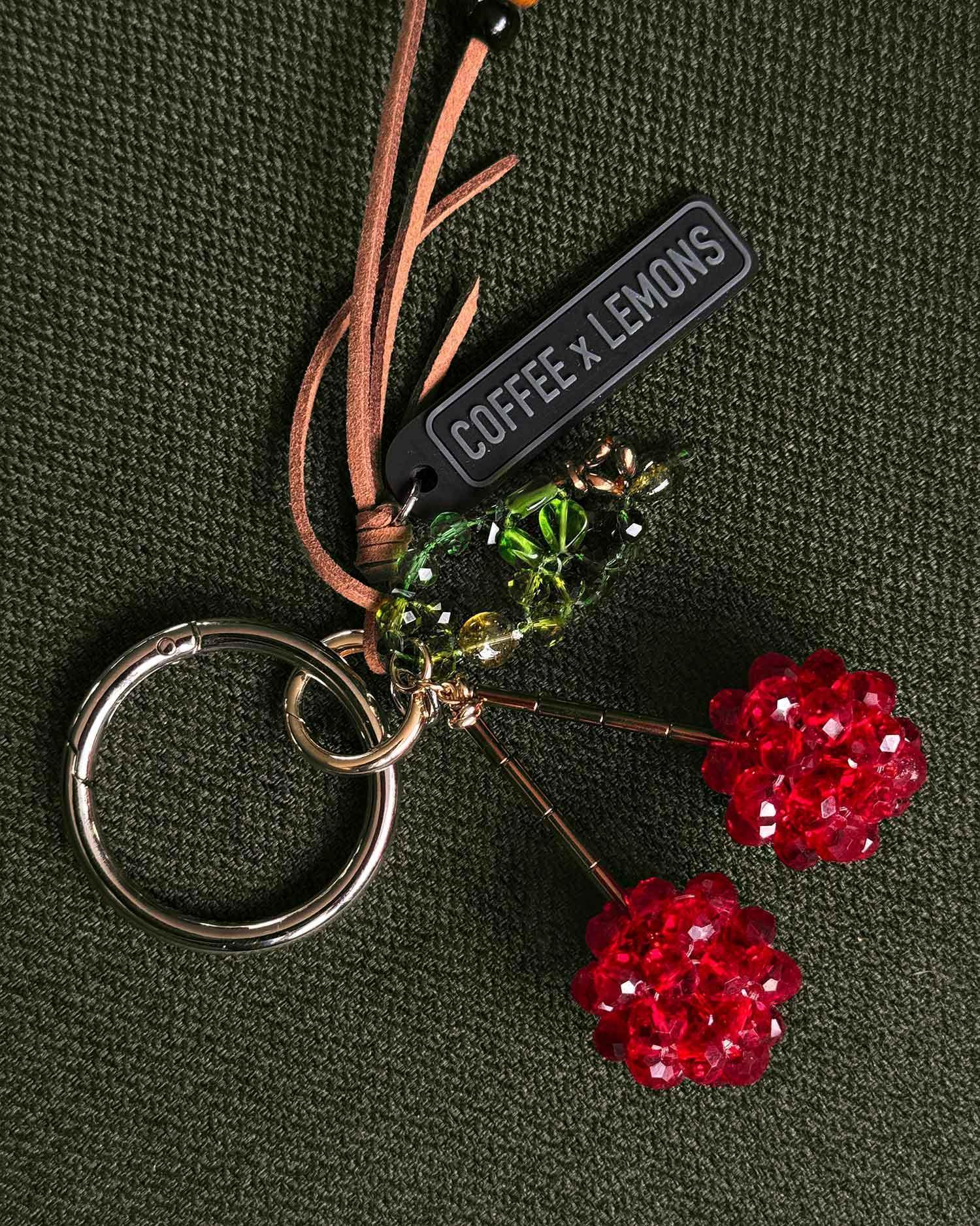 Обвес на сумку из кристаллов и бусин в виде большой вишни CHERRY MAXI от бренда COFFEE x LEMONS