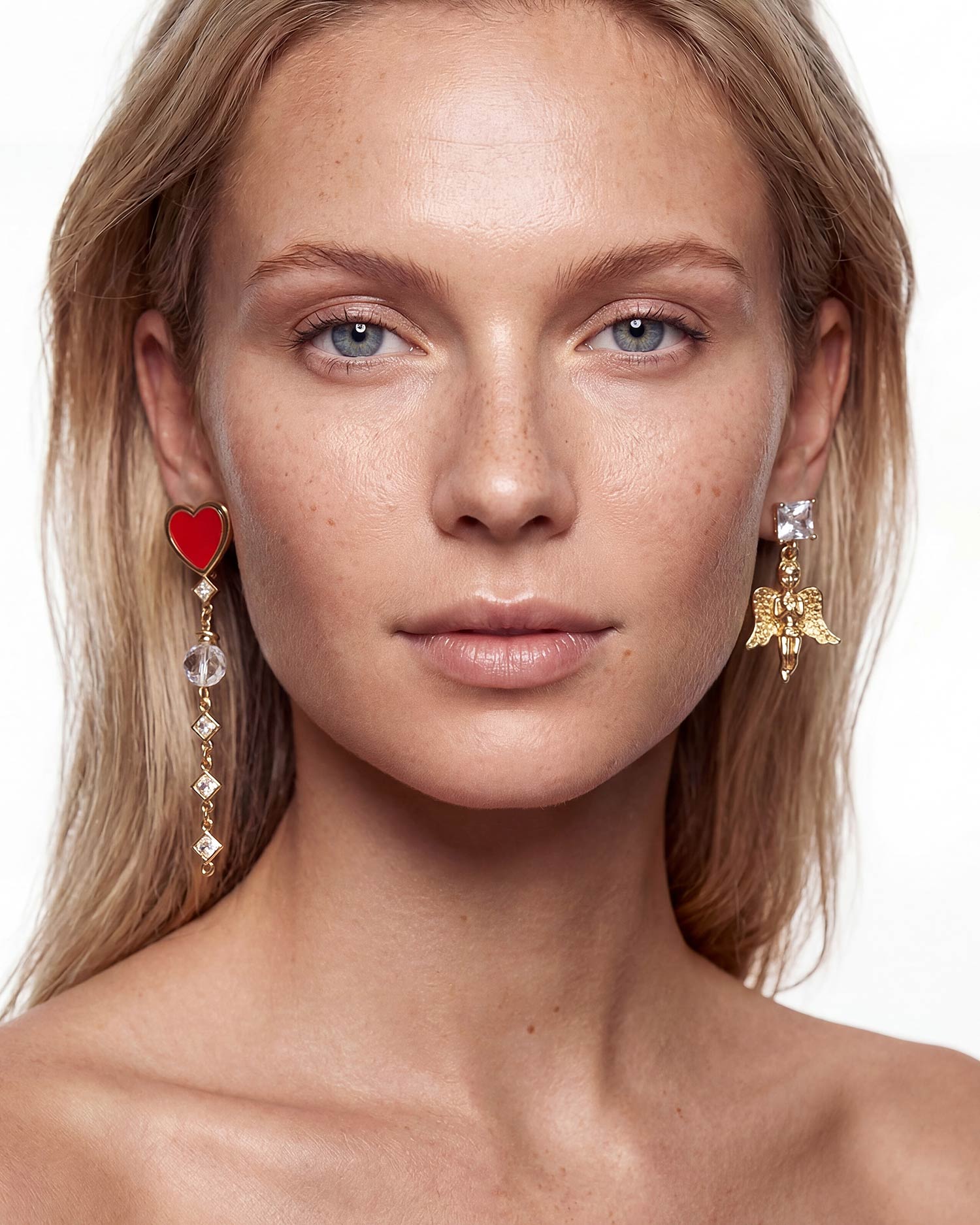 Серьги с сердцем и ангелом 