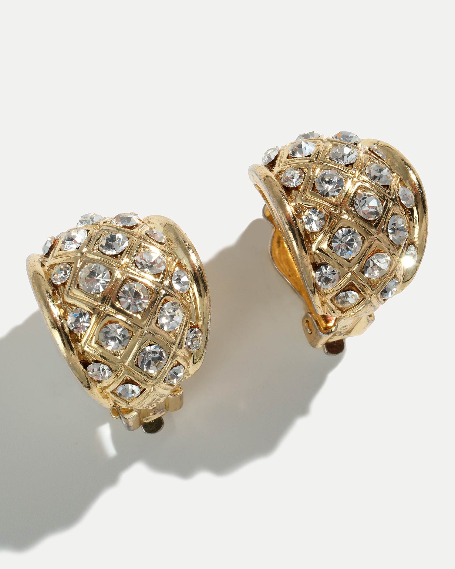Золотые винтажные клипсы с кристаллами в форме решетки