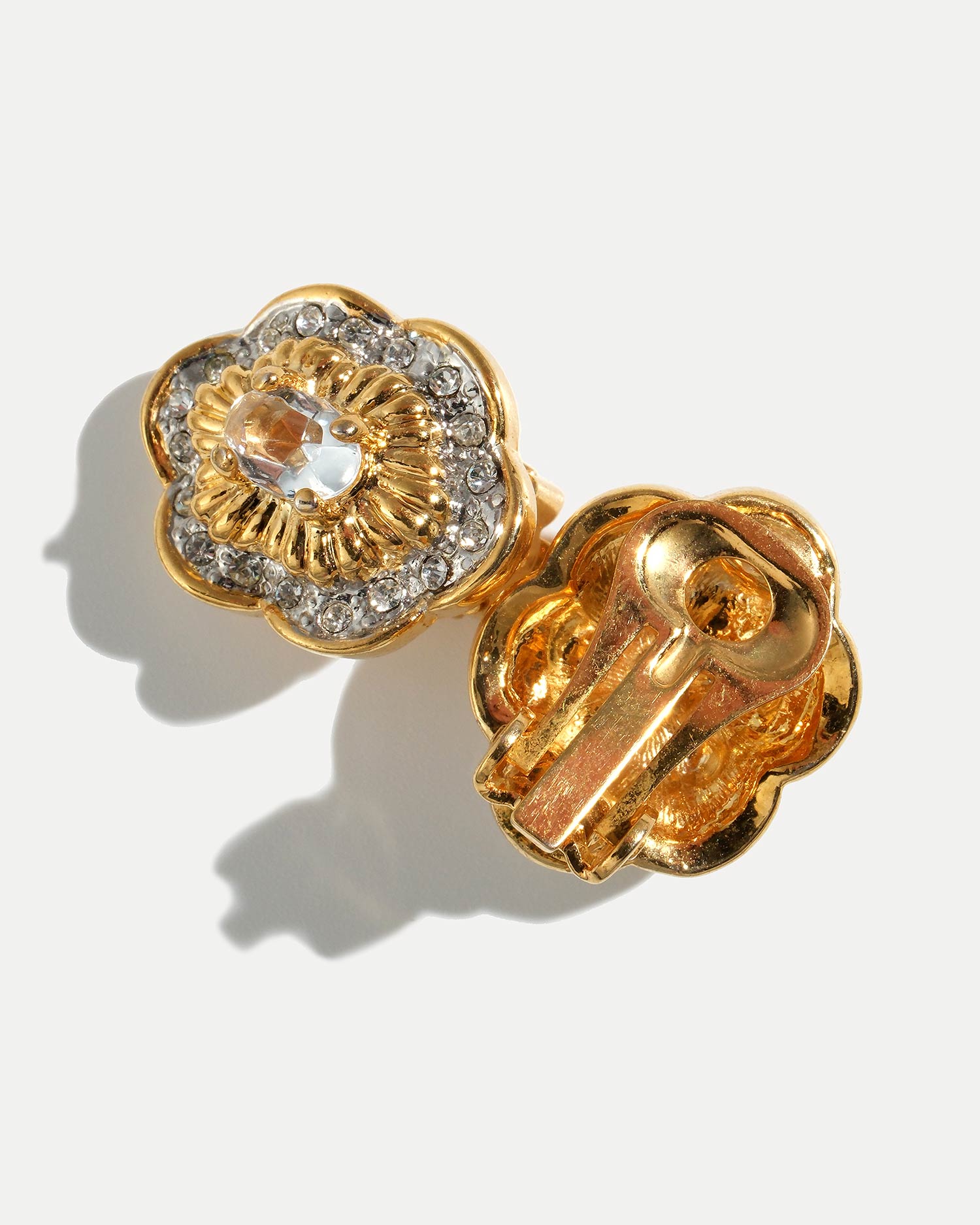 Золотые винтажные клипсы с крупным кристаллом в форме цветка COFFEE x LEMONS