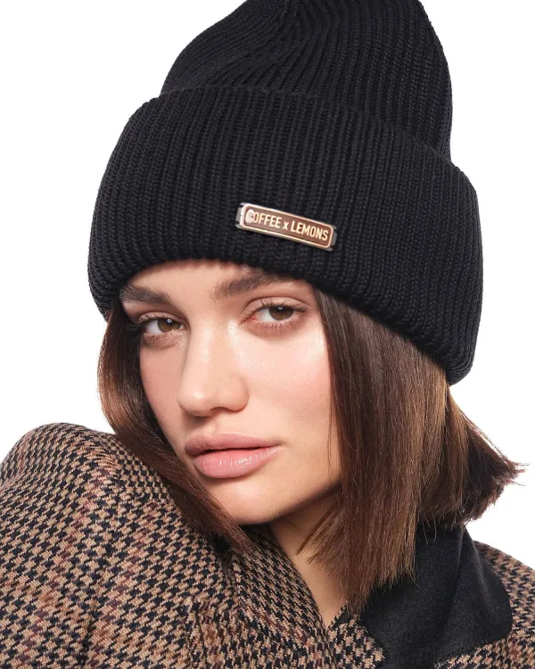 Идеальная теплая черная шапка Бини из шерсти мериноса BLACK&BROWN
