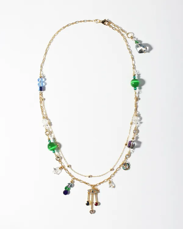 Золотое колье с кристаллами Swarovski c множеством подвесок