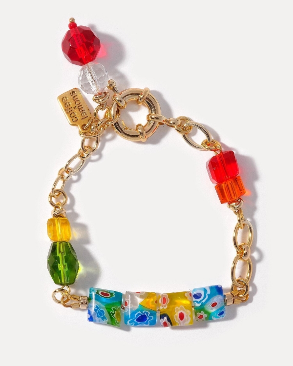 Разноцветный браслет из муранского стекла, чешского стекла, горного хрусталя и ювелирного сплава, покрытого 18К золотом