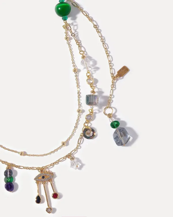 Длинное золотое колье с кристаллами Swarovski и фианитами