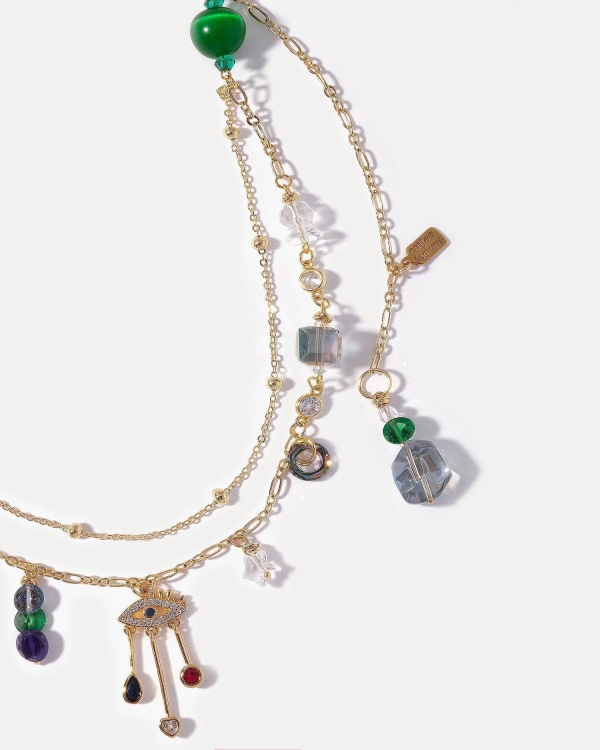 Длинное золотое колье с кристаллами Swarovski и фианитами