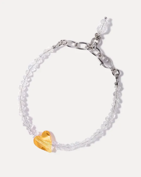 Тонкий браслет из кристаллов Swarovski с желтым сердечком от бренда COFFEE x LEMONS