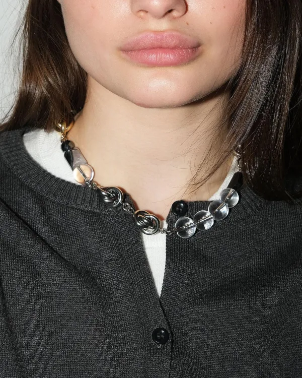 Серебряное колье собранное вручную с натуральным камнем чёрный агат BLACK AGATE от COFFEE x LEMONS 