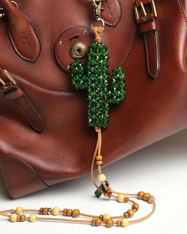 Брелок с зеленым кактусом ручной работы на сумку KEYCHAIN CACTUS DARK