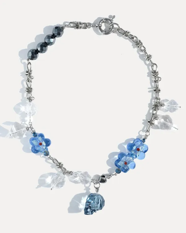 Серебренное колье с синим хрустальным черепом и кристаллами SWAROVSKI на Хэллоуин от COFFEE x LEMONS