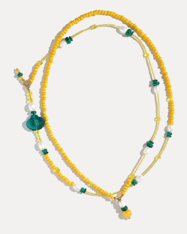 Колье ручной работы из бисера с малахитом CORN MALACHITE от COFFEE x LEMONS