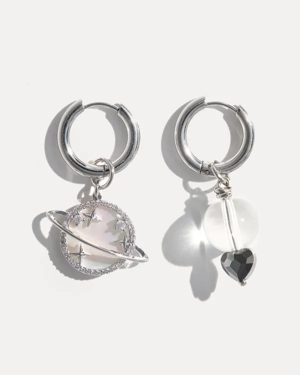 Серьги в космической тематике с кристалами Swarovski SATURN SILVER 