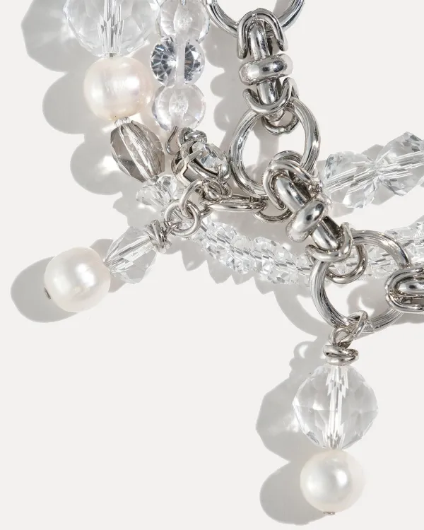 Браслет из серебра с горным хрусталем и жемчугом от бренда COFFEE x LEMONS