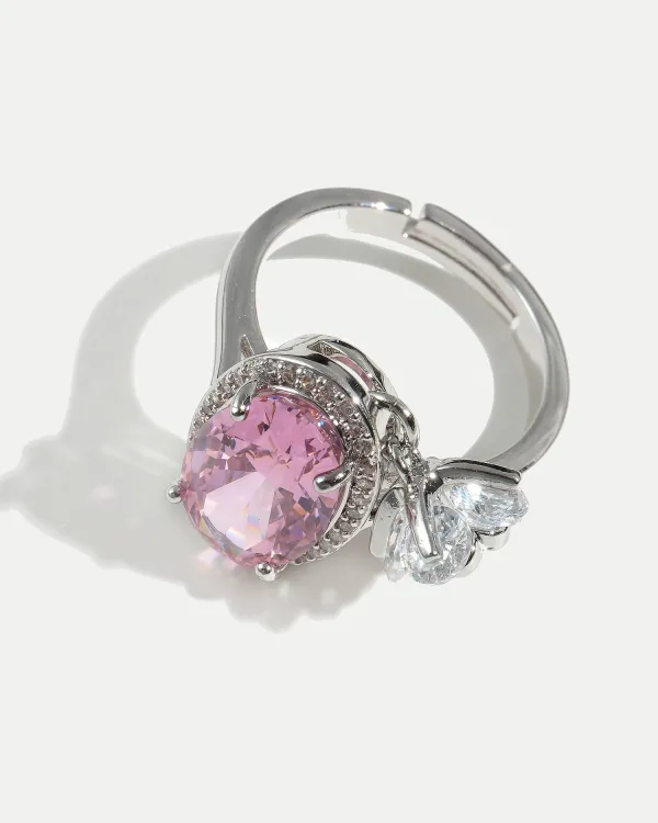 Кольцо BON SHINE PINK с фиолетовым овальным камнем и фианитами, ювелирный сплав с родированием