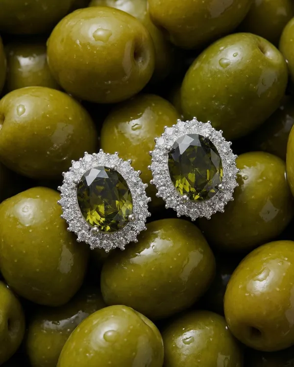 Серьги OLIVE CHRYSTAL с зеленым овальным кристаллом, серьги с фианитами в оливковой цветовой гамме
