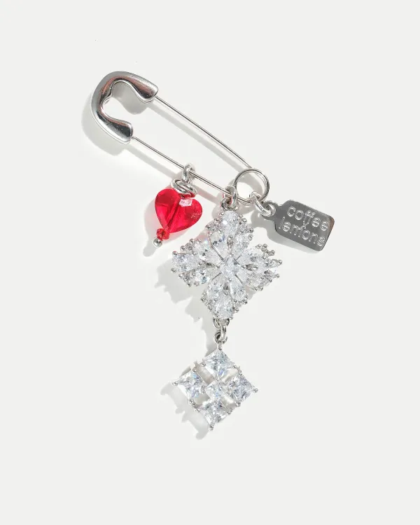 Брошь HEART CHOICE SILVER 2.0 с кристаллами Swarovski и подвесками в форме сердца, родированная булавка