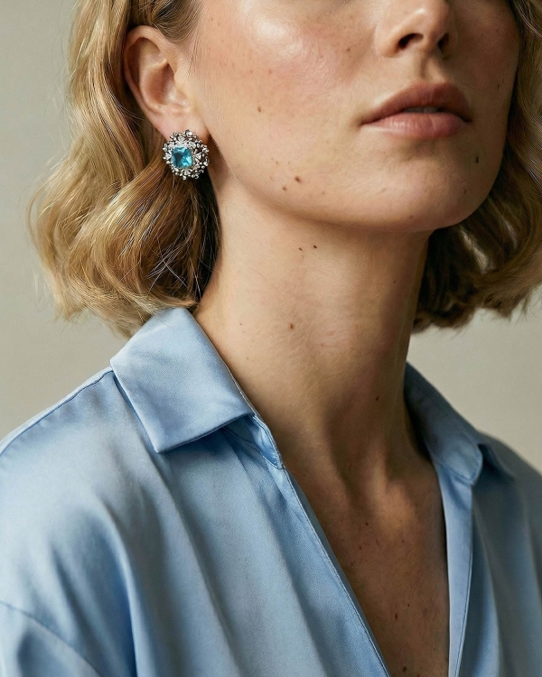 Серьги с голубыми камнями КофеЛемонс