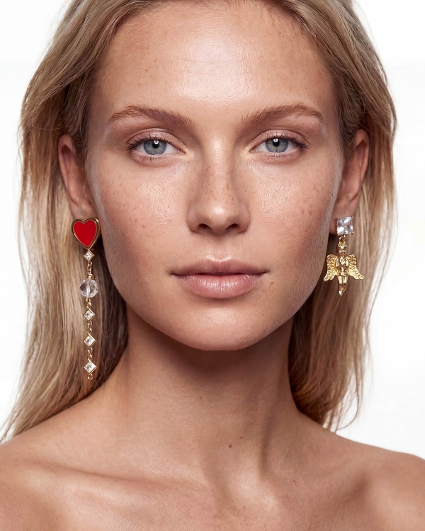 Серьги с сердцем и ангелом 