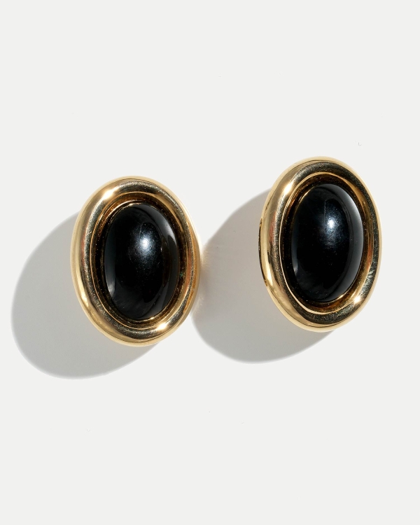 Винтажные клипсы с крупным черным камнем люцит