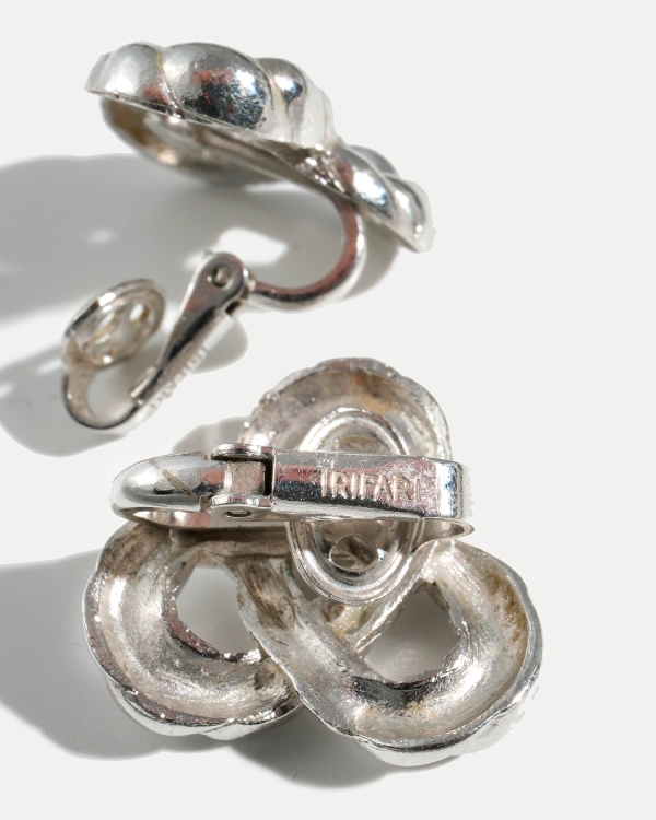 Винтажные серебристые клипсы в виде узла