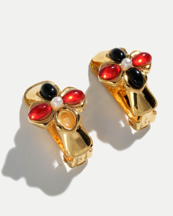 Клипсы винтажные с красным и черным камнями
