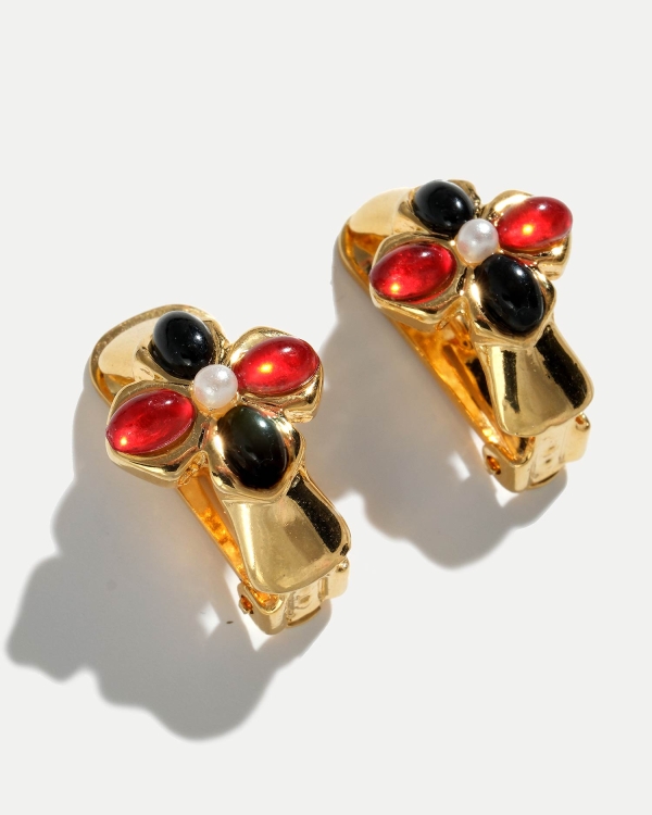 Клипсы винтажные с красным и черным камнями