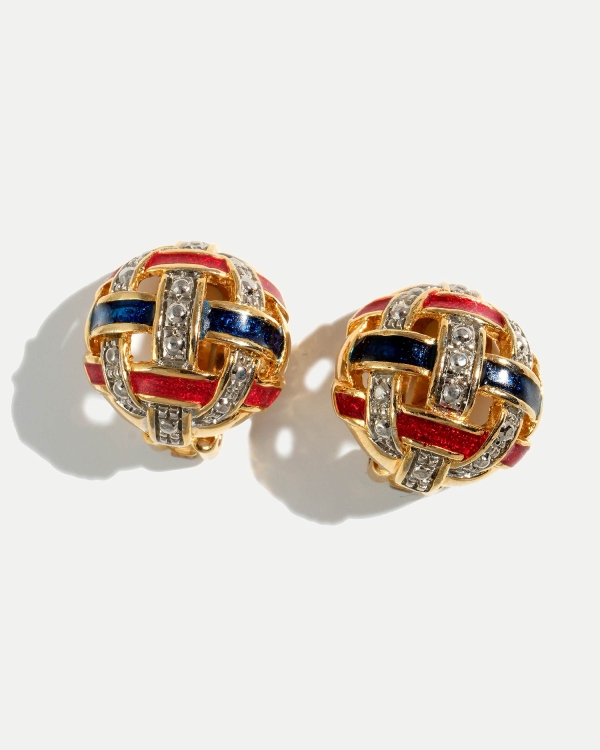 Винтажные клипсы круглой формы с красной и черной эмалью