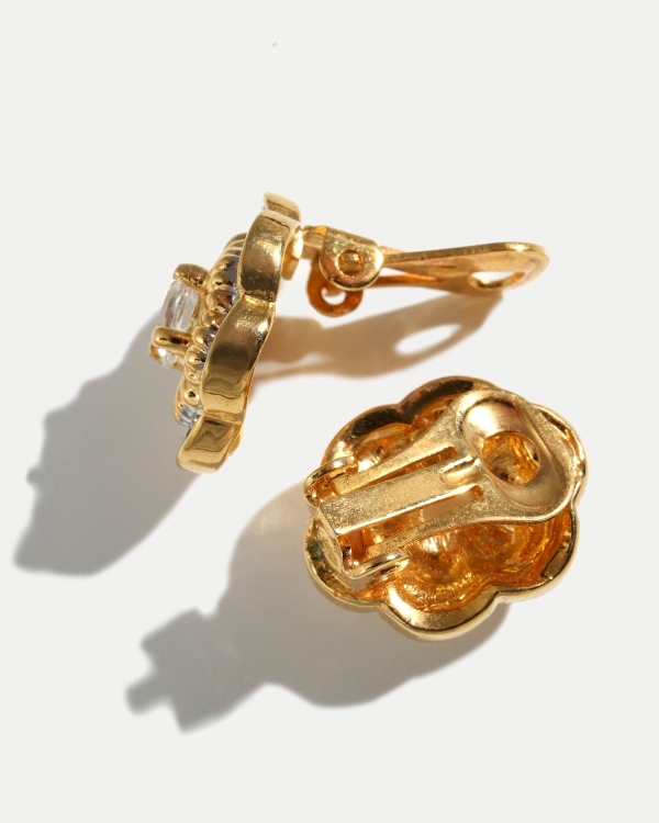 Винтажные золотые клипсы с крупным кристаллом