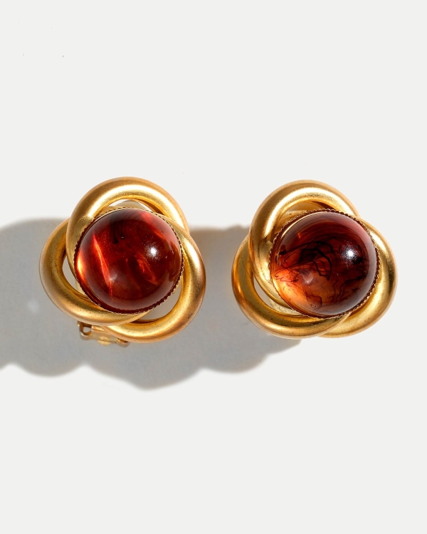 Винтажные клипсы с янтарем