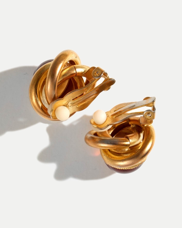 Золотые винтажные клипсы с янтарем