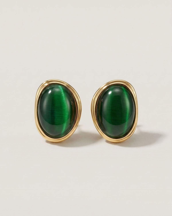 Золотые серьги с большим зеленым камнем