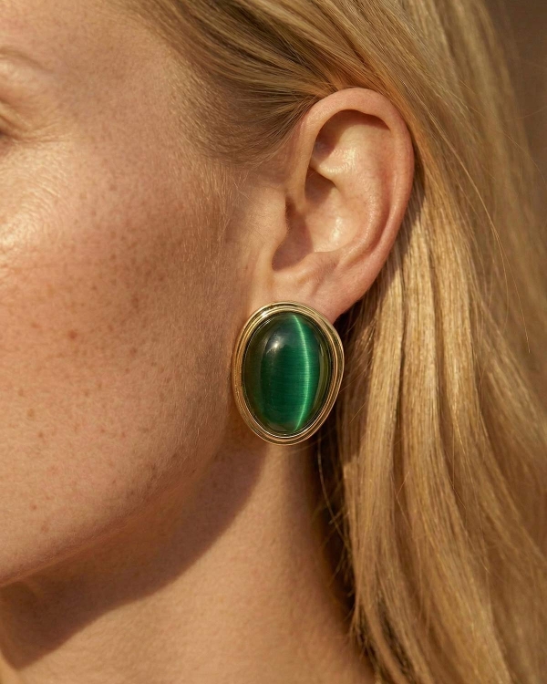 Серьги с крупным зеленым камнем COFFEE x LEMONS