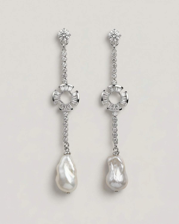 Серьги висюльки с жемчужиной