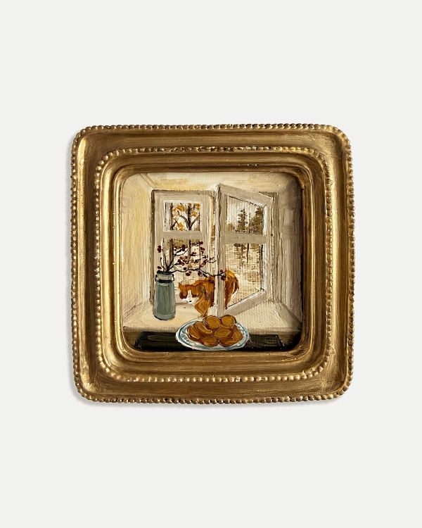 Живописная картина маслом натюрморт с оладушками и котом COFFEE x LEMONS