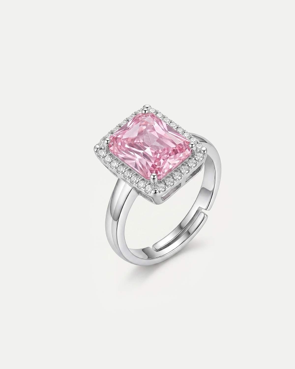 Серебристое кольцо с большим розовым фианитом COFFEE x LEMONS