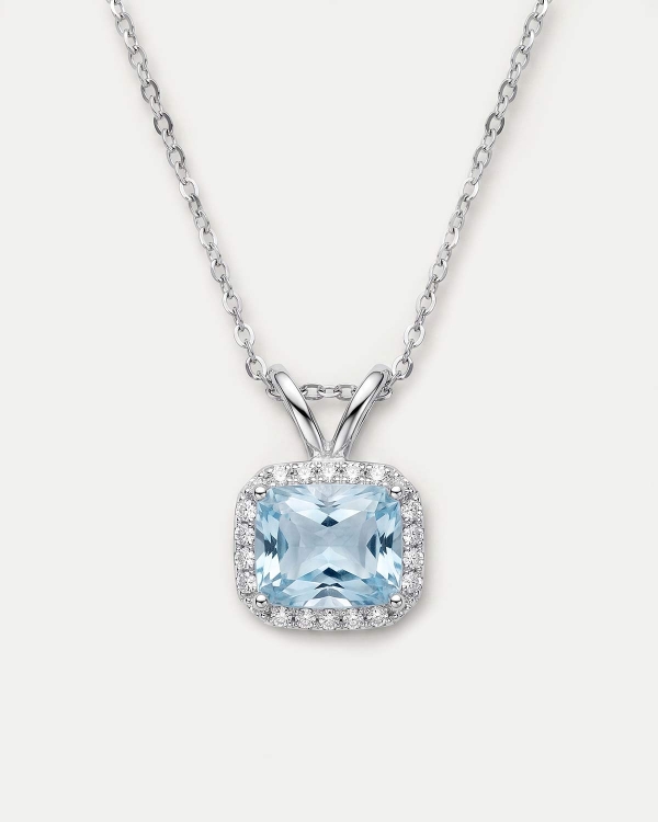 Крупный квадратный голубой фианит на колье COFFEE x LEMONS